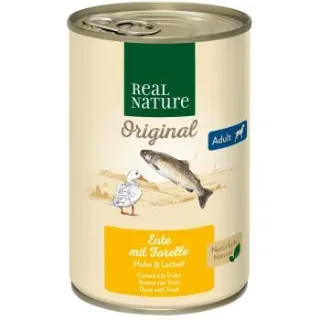 REAL NATURE Nassfutter Hund, Adult, Ente mit Forelle 12x400 g