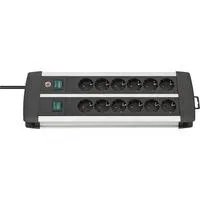 Premium-Alu-Line Steckdosenleiste 12-fach Duo schwarz/silber, 3 Meter, mit 2 Sicherheitsschaltern