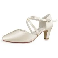 White Lady 750 ivory Satin - einfärbbare Brautschuhe mit Kreuzriemen Spangenpumps