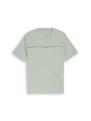 Tom Tailor - T-Shirt mit Logo-Print soft greyish green - Gr. - M