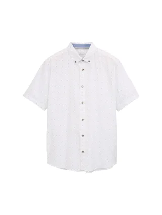 Tom Tailor - Regular Fit Kurzarmhemd mit Leinenanteil im Pünktchen-Muster white dot design - Gr. - XXL
