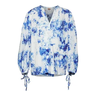 Boss - Bluse für Damen, V-Ausschnitt, Ballonärmel (Weiß/Blau)