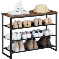 Hoobro Schuhregal 4-stufig, Metallgestell & 3 Oxford-Ablagen + Holzpaneel, Platz für 12–16 Paar Schuhe, Belüftetes Design, Ideal für Flur, Eingangsbereich, Industrieller Stil
