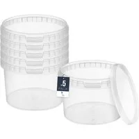 BENBOW Aufbewahrungssystem Eimer mit Deckel 30 20 10 5 3 1 0,5 L Transparent Lebensmittelecht, Polypropylen - Lebensmittelecht, Geschmacksneutral, Auslaufsicher, (5-tlg., PZH-, BRC- und DIN-ISO-zertifiziert), für Lebensmittel, Farben, Chemikalien
