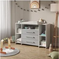 Vicco Wickelkommode Oskar, Grau, 143 x 100 cm XL mit Schubladen
