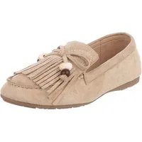 Ital-Design Eleganter Mokassin für Damen mit fransigem Design Slipper (91554647) Flach Mokassins in Hellbraun
