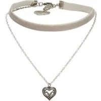 Alpenflüstern Choker Trachten-Samt-Kropfband Strassherz-Hirsch-Kette (grau), - nostalgische Trachtenkette enganliegend, Kropfkette elastisch, Damen