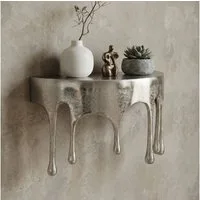 FINEBUY Wandregal FB77466 60cm Aluminium Silber Hängeregal Schweberegal Wandboard Metall, Originelles Hängeregal in edler Tropfenoptik, Komplett aus robustem Aluminium gefertigt