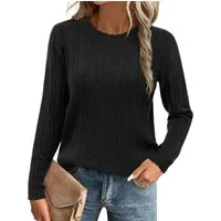 Arach&Cloz Strickpullover Damen Pullover Langarm Strickpullover Lässige Blusen mit Rundhalsausschnitt