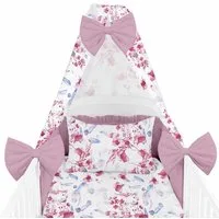 Amilian Babybettwäsche Set 7-teilig - Bettwäsche 100x135 - Kissenbezug 40x60 - mit Himmel, Vollstoffhimmel, 7 teilig, Komplett-Set für Babybett, Gitterbett - Kinderbettwäsche