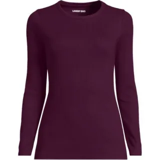 Langarmshirt aus mikrofeinem Baumwollripp für Damen, Damen, size: regular, Weiß, Baumwolle/Elasthan, by Lands' End