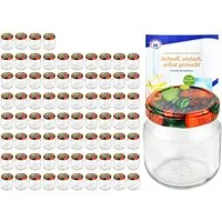 MamboCat Einmachglas 75er Set Rundglas 212 ml nieder To 66 Obst Dekor Deckel, Glas