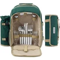 anndora Picknickkorb Picknickrucksack + Zubehör 15 teilig für 2 Personen, für 2 Personen - mit isoliertem Hauptfach - mit Picknickdecke