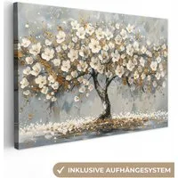 OneMillionCanvasses® Leinwandbild Baum - Gold - Blumen - Abstrakt - Kunst, Fotodruck (1 St), Leinwand Bilder Klein, Wand Dekoration Aesthetic 30x20 cm