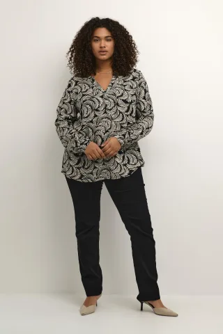 Bluse mit langen Ärmeln Regular Fit Schwarz Deep/Antiquweiß Print black white