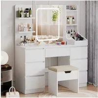 HOMALL Schminktisch Schminktisch Spiegel und LED Mit 7 Schubladen 8 Ablagefächern (GroBe: 110*40*139 cm Einstellbare drei Farbtemperaturen, um thr perfektes Make-up zu prasentieren)