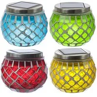 MARELIDA LED Solarleuchte Solar Windlichter Mosaik Solargläser Mosaikleuchte für Balkon bunt 4St, LED Classic, kaltweiss (5300K bis 6000K)