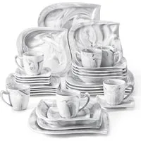 MALACASA Geschirr-Set Tafelservice ELVIRA für 6 Personen (30-tlg), 6 Personen, Porzellan, Geschirrset Marmorgrau