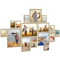 PHOTOLINI Bilderrahmen 17er Set Echtholz-Rahmen schmal, mit Acrylglas, 10x15 bis 30x40 cm, für 17 Bilder (17er Set)