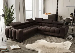 Ecksofa Schlafsofa BASTIEN in Stoff Terra Braun Seite Universal