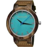 Holzwerk Quarzuhr NAILA Damen & Herren Leder & Holz Armband Uhr, braun, türkis blau