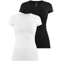 Janice Kurzarmshirt 2 x Figurbetontes T-Shirt mit V-Ausschnitt Siena Damen Basic kurzarm Shirt