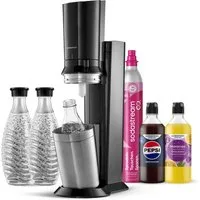 SodaStream Wassersprudler SodaStream CRYSTAL 3.0 mit 3 Glaskaraffen, 1 CO2-Zylinder und 2 Sirups, (Sirups: 1x Pepsi Zero Zucker, 1x Maracuja ohne Zucker), mit Quick-Connect-System