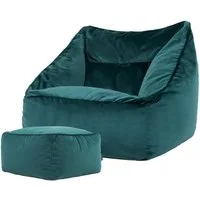 icon Sitzsack Riesen Sessel aus Samt „Natalia" mit Hocker (Spar-Set, 1 x Sitzsack-Sessel, 1 x Fußhocker), Sitzsack XXL, Made in Germany, für Erwachsene & Kinder, für Wohnzimmer