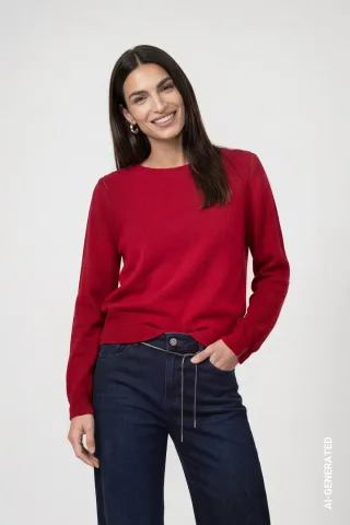 monari - Strickpullover mit Lochmuster red dahlia - Gr. - 36