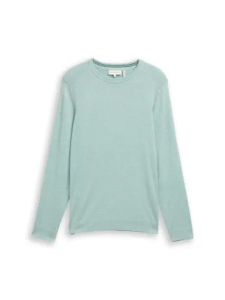 Tom Tailor - Basic Strickpullover mit Rundhalsausschnitt soft greyish green melange - Gr. - XL
