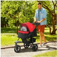 PawHut Hundebuggy Katzenbuggy mit Netzfenstern Getränkbehalter Katzenwagen, (Hundewagen, 1-tlg), für kleine Hunde bis 10 kg, Rot