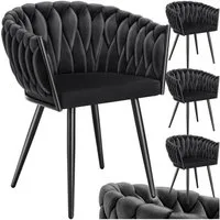 tectake Esszimmerstuhl Samtstuhl gepolstert, mit Samtbezug, Knotendesign, 60,5 x 55 x 75 cm (Polsterstuhl Astano in schwarz, 4 St), Stahlbeine, höhenverstellbare Kunststofffüße, Belastbarkeit 120 kg