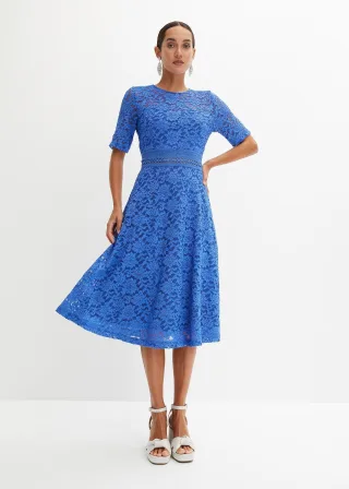 bonprix Spitzenkleid mit Häkeleinsatz, blau, Gr.36/38 (S), Romantisch und feminin: Midikleid aus Spitze mit Häkeleinsatz in der Taille