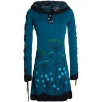 Vishes Jerseykleid Blumenkleid Langarm-Shirtkleid mit Schalkragen Hippie, Boho, Elfen Style