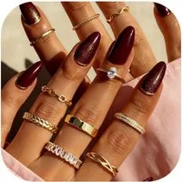 LuxusKollektion Ring-Set 10Pcs Verstellbare Ringe Set Damen Gold 14 Karat Vergoldet - Bandringe