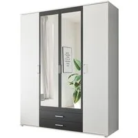 möbelando Kleiderschrank Hanau in Weiß / Graphit mit 2 Schubladen und 4 Türen