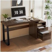 Merax Schreibtisch (1-St., 135x54x76.3cm), Arbeitstisch mit 2 Schubladen, Bürotisch aus MDF & Stahl