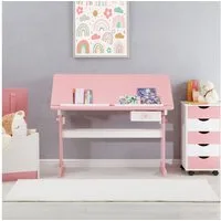 IDIMEX Kinderschreibtisch FLEXI, Kinderzimmer Lerntisch höhenverstellbar aus Massivholz Weiß/Rosa