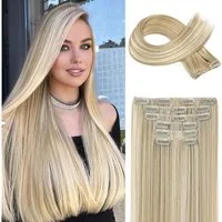 LuxusKollektion Kunsthaar-Extension Clip in Extensions 6er Set 61 CM Blond mit blonden Highlights