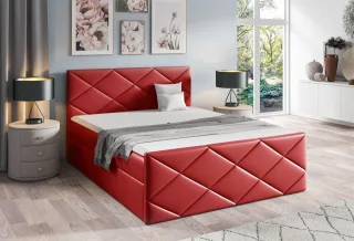 Boxspringbett Schlafzimmerbett KOSMOS 200x220cm Kunstleder Madryt Rot