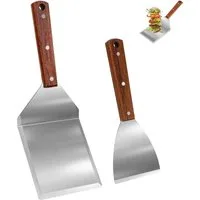 SinLaw Grillbesteck-Set Grillspachtel Set aus Edelstahl,Grillspachtel Set mit Holzgriff, (2 tlg), Einzigartige Grillwerkzeuge, Plancha Spachtel, Teppanyaki Zubehör