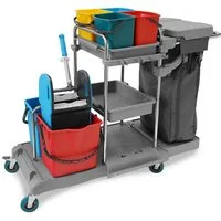 Hypafol Putzwagen HY-2007, (SET, Leinensack, Eimer, Mopp-Presse, Halterung f.Besen, Möppe,Kehrgarnitur)