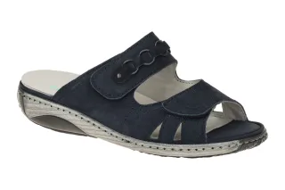 Waldl?ufer 210504 Garda Damen Pantoletten Blau Marine Echtleder Massage-Fu?bett