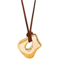 KARMA Lange Kette Gold Braun 128 cm vestellbar Damen Leder Edelstahl (Lederkette, 1-tlg., modern Geschenk für Frauen), Halskette Pulloverkette Damenhalskette