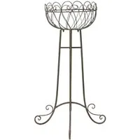Dekoleidenschaft Blumenständer "Ornamente" Dekoständer grün mit Rost Finish, Metallständer mit Korb, Pflanzenschale, Blumenkorb
