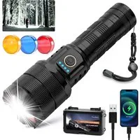 LA CUTE LED Taschenlampe LED Taschenlampe 900000 Lumen – Extrem Hell, USB-C Powerbank, Outdoor (Komplett-Set für Outdoor, Camping, Notfälle, Powerbank, LED Taschenlampe Set mit Akku, USB-C Kabel, Schlaufe), Extrem hell 900000 Lumen, mit USB-C und Pow