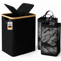 Roxlin Wäschekorb Wäschekorb 150L mit Deckel & 2 Taschen, faltbar & wasserdicht