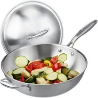 relaxdays Wok Edelstahl Wok mit Deckel