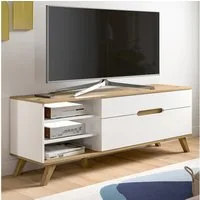 Inn.Furn Lowboard Hygge (Unterschrank in weiß und Nox Eiche, Breite 140 cm), mit Soft-Close-Funktion