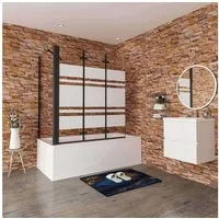 Duschparadies Badewannenaufsatz Schwarz 3 teilig Faltwand Duschwand für Badewanne mit Seitenwand, 6mm ESG klares Sicherheitsglas, mit Antikalk-Versiegelung, Breite 130cm, Breite 140cm